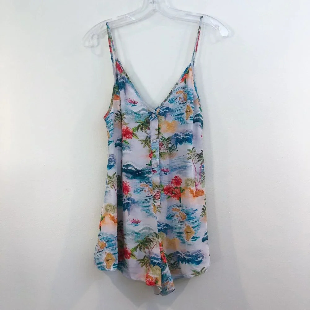 Majorelle Tropical Patterned Aloha Resortwear Button Down Strappy Romper XS - Picture 3 of 13